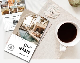 QR Code Business Card Template, Photo, Travel, Canva Editable (Digital Download)