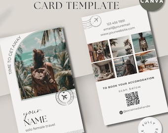 Travel Agent Business Card, Photo Business Card 2025, DIY Business Card travel agent, QR code Biz Card Canva template travel, Female Travel
