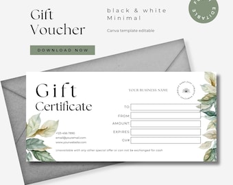 de Certificat-cadeau de couleur vert sauge | Toile modifiable (téléchargement numérique)