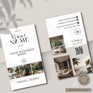 Reise Visitenkarte Vorlage QR-Code, sofortiger Download, druckbare Visitenkarte Vorlage, DIY Visitenkarte, bearbeitbare Karte Canva Vorlage
