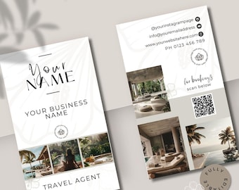Travel Business Card Template QR Code, Instant Download, Printable Business Card Template, DIY Calling Card, Editable Card Canva Template