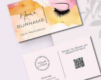 Eyelash Extension Business Card Template Pink Gold Watercolor Beauty Salon Editable Canva Digital Download