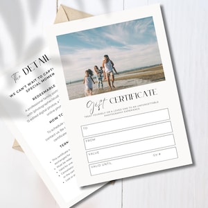 Neutral Gift Certificate Template, Photography Printable Gift Certificate, Editable Gift Card, Photographer Gift Certificate, Canva Template