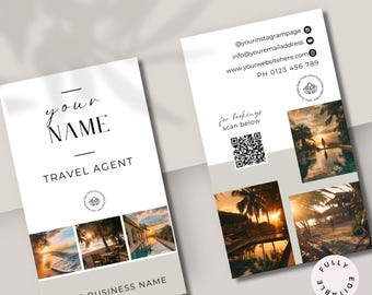Travel Agent Business Card Template, QR Code, Canva Editable (Digital Download)
