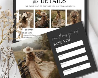 Photography Gift Certificate Template, Editable Gift Card, Canva Printable