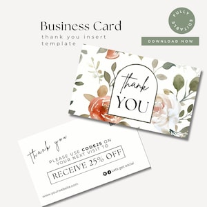 Floral Thank You Business Card Template, Insert Card, Editable (Digital Download)