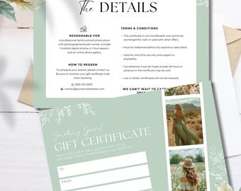 Photographer Gift Certificate Template | Editable Photo Card (Digital Download)