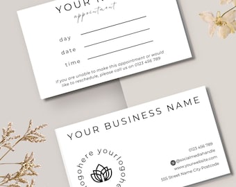 Appointment Card Editable Template,  Reminder Printable, Modern Minimalist Business Card Template-BW
