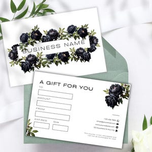 Editable Dark Floral Gift Voucher Template, Printable Gift Certificate, Floral Gift Card Design, DIY Beauty Esthetician Spa Gift Coupon