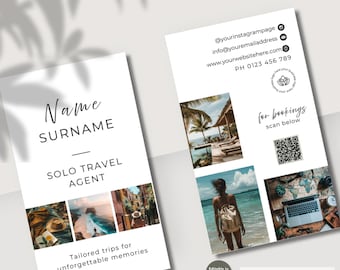Editable Travel Agent Business Card Template: Photo & QR Code Canva Design (8.5x5cm Digital Download)