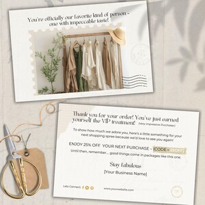 Cartão de inserção de pacote personalizável, cartão de mala direta para impressão, modelo de cartão de agradecimento Boho, modelo de cartão postal editável de agradecimento