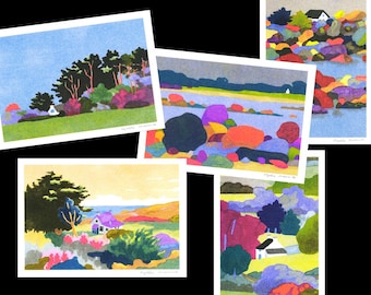 Cartes postales, Bretagne, Paysages, Mer, Risographies