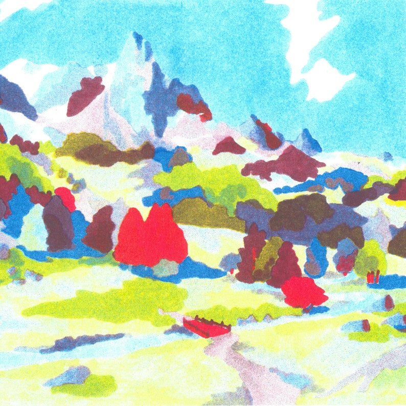 Mountain, Alps, riso print, A5 format image 4