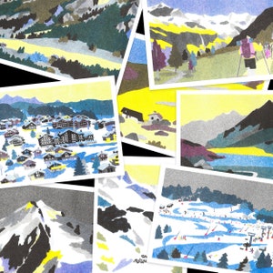 Cartes postales montagne, Vallée de Peisey-Nancroix, Vanoise, Alpes, Ski, Impression Riso