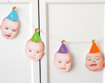 Personalised Face Banner / Birthday Banner / Banner/ Birthday Decoration / Birthday Face Banner / Birthday Face Bunting / Rainbow Gold