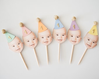 Personalised Face Cake Topper/ Number Cake Topper/1st 21st 20th 30th 40th 50th 60th 70th 80th Birthday/  Milestone cake toppers/ Pastel Gold