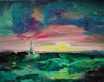 Kunstdruck Abstrakte Landschaft Sonnenuntergang Malerei Als