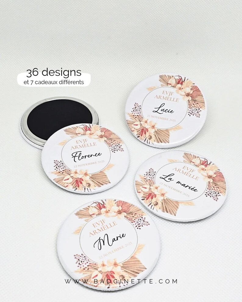 Regalo personalizado para despedida de soltera / Equipo de novias Futura novia despedida de soltera / Insignias con imán, espejo, abrebotellas, llavero / Insignia de regalo para despedida de soltera imagen 6