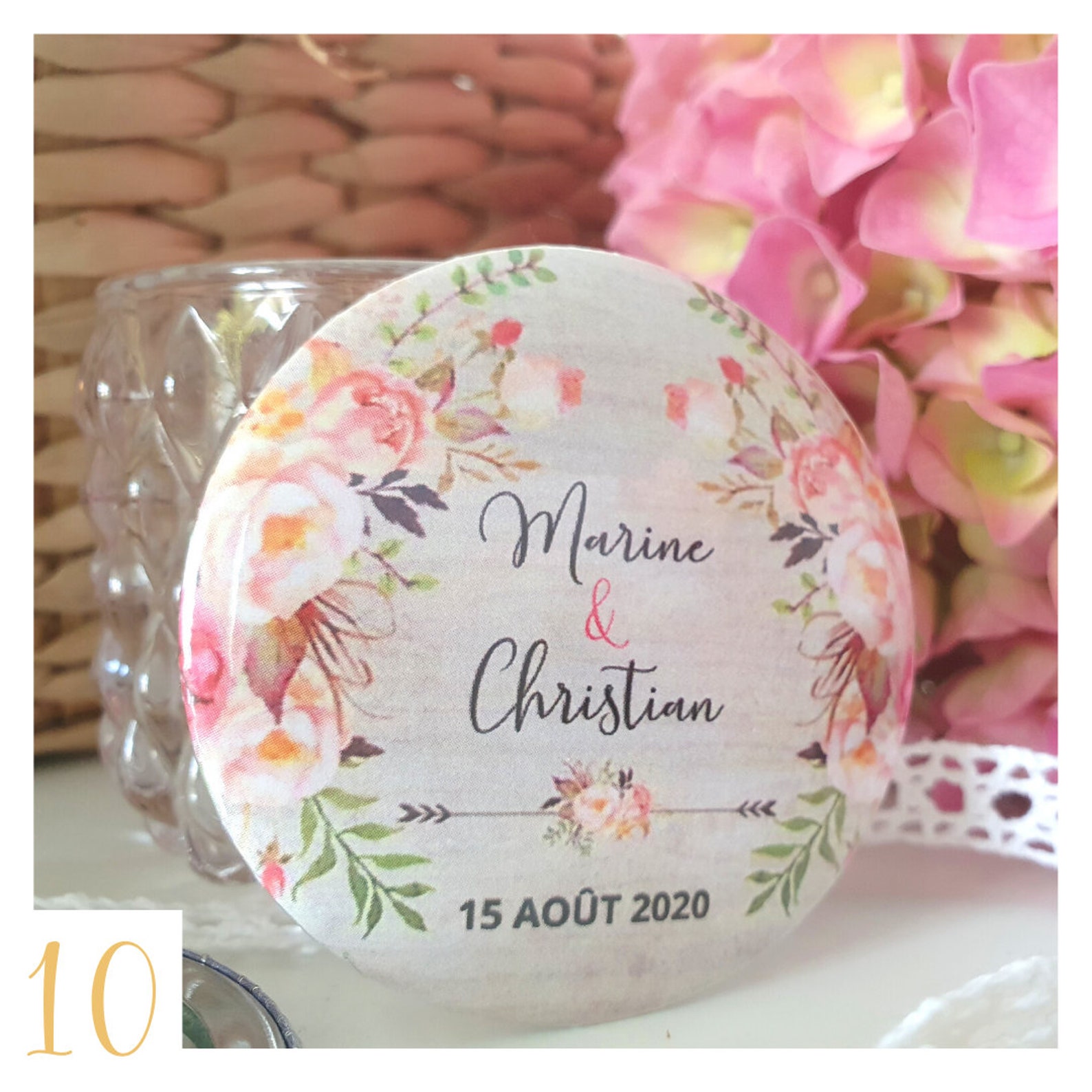 Mariage personnalisé / Badge aimant miroir décapsuleur Etsy