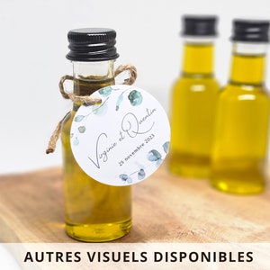Huile d'olive décapsuleur magnet miroir bougie boîte dragées sel rose / Cadeaux faveurs invités mariage personnalisables / Merci homme femme