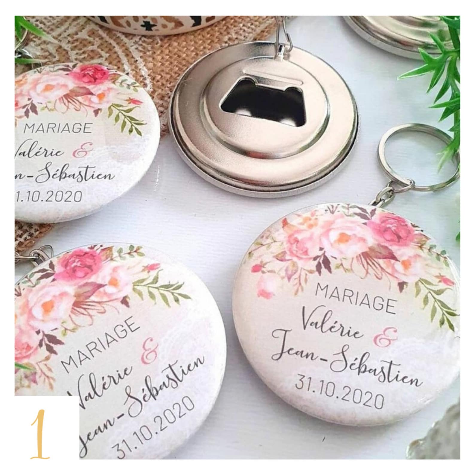 Mariage personnalisé / Badge aimant miroir décapsuleur Etsy
