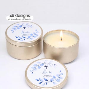 Vela perfumada de bautizo personalizada - Elegante detalle de bautizo - Vela flor de algodón 50ml - Bautizo, comunión, niña, niño