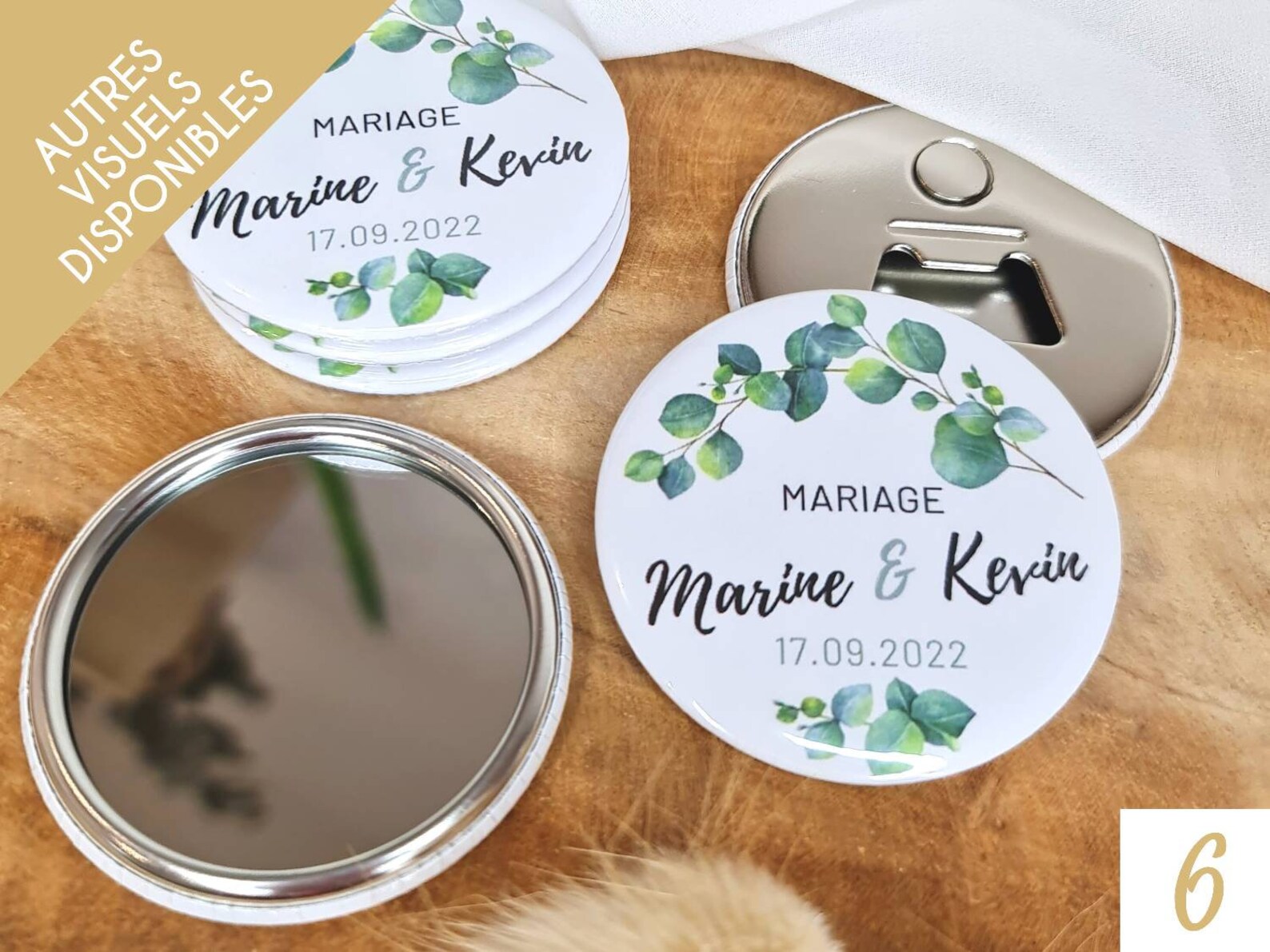 Mariage personnalisé / Badge aimant miroir décapsuleur Etsy France