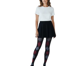Red / Black / Grey Front Argyle Tights (Made In Italy)