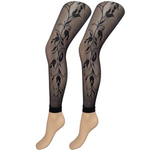 Trailing Trellis Side Floral Fishnet Footless Tights (Made In Italy)