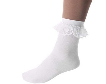 3 Pairs Women&#39;s / Girls Lace Trim Ankle Bobby Socks (3 Sizes) Numerous Colours