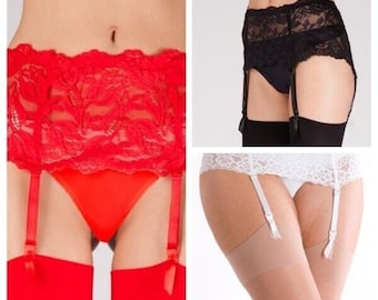 Silky & Elegant 4 Strap Deep Lace Suspender Belts (Sizes S/M/L/Xl) 3 Colours