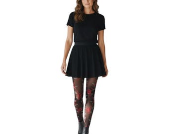 Luxury Rose Embossed Patterned Tights - 40 Denier Micro-fibre