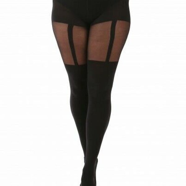 Italian Curvy Plus Size Mock Suspender Tights (XL to 5XL) Made In Italy