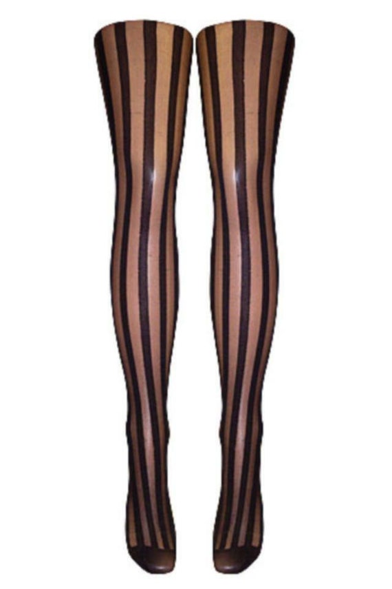 Black Vertical Stripe Tights (Made In Italy) One Size (36 to 42 Hip Size)
