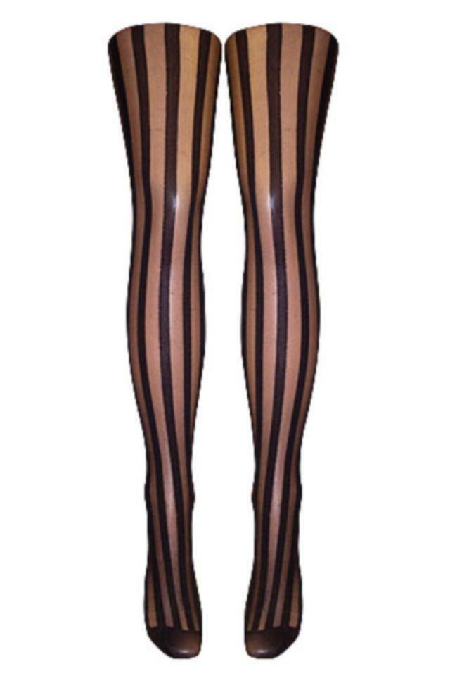 Sheer Tights, Black, Vertical Stripes