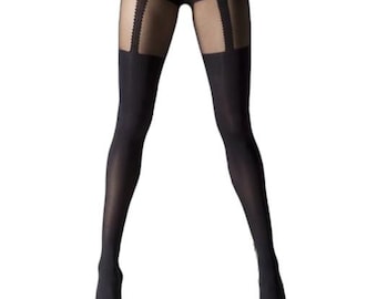 Silver Legs Mock Suspender Tights For The Fuller Figure (XL) Made In Italy