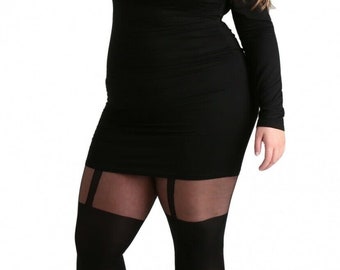 Plus size top mock suspender tights