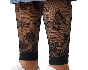 Collant senza piede XL con pizzo a farfalle e margherite - Made in Italy