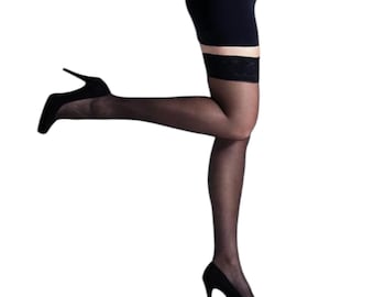 Silver Legs Satin Luxury Lace Top Hold Ups