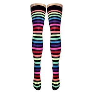 Rainbow With Black Stripes Over Knee Socks (Made In Italy)