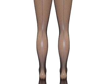 Black Seamed Fishnet Tights (3 Sizes) (O/S / Xl / Xxl) Made In Italy