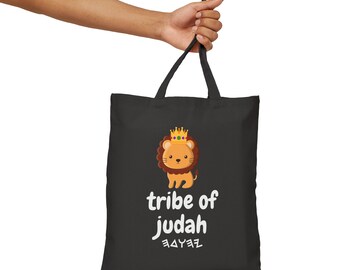 Tribe of Judah Ancient Paleo Hebrew Baby Judah Baby Brew Lion Hebrew Israelite Gift 100% Cotton Canvas Tote Bag Black Natural