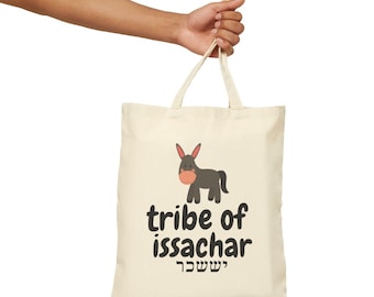 Tribe of Issachar Modern Hebrew Baby Issachar Brew Donkey Hebrew Israelite Gift Kids Toddler 100% Cotton Canvas Tote Bag Black Natural