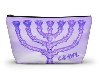 Amethyst Purple 7 Seven Branch Menorah Yasharahla Israel Hebrew Israelite Ancient Paleo Accessory Pouch w T-bottom 2 Sizes