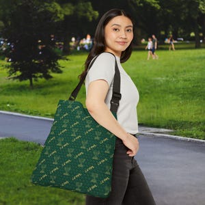 Green and Gold Ancient Paleo Hebrew Israelite Seven 7 Branch Menorah All Over Print 2 Sizes Adjustable Tote Bag