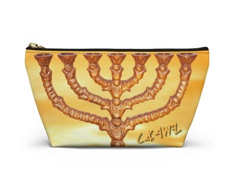 Gold 7 Seven Branch Menorah Yasharahla Israel Hebrew Israelite Ancient Paleo Accessory Pouch w T-bottom 2 Sizes