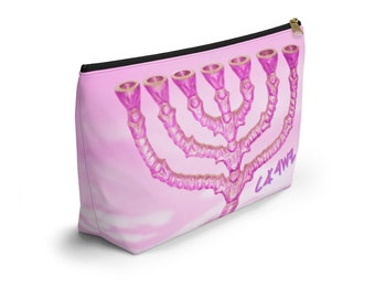 Hibiscus Pink 7 Seven Branch Menorah Yasharahla Israel Hebrew Israelite Ancient Paleo Accessory Pouch w T-bottom 2 Sizes