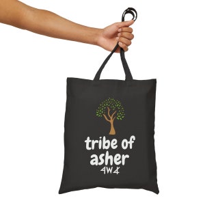 Ancient Hebrew Tribe of Asher Paleo Hebrew Baby Asher Baby Brew Olive Tree Israelite Gift 100% Cotton Canvas Tote Bag Black Natural