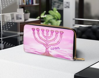 Hibiscus Pink Wallet 7 Seven Branch Menorah Yasharahla Israel Ancient Paleo Hebrew Israelite