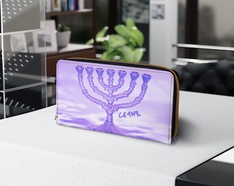 Amethyst Purple Wallet Ladies 7 Seven Branch Menorah Yasharahla Israel Ancient Paleo Hebrew Israelite
